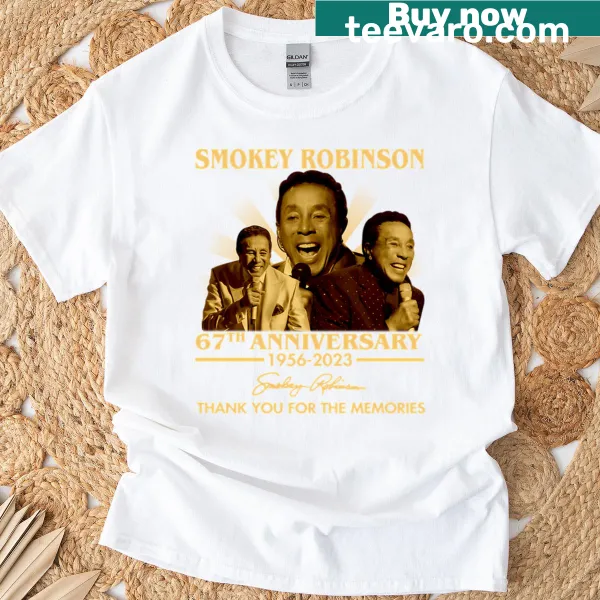 Tribute T-shirt featuring Smokey Robinson's anniversary signature and memories message.