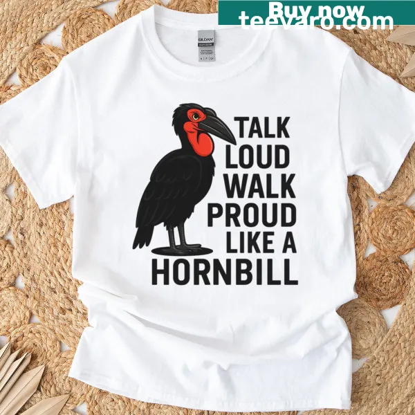 Illustrative T-shirt featuring a Southern Ground Hornbill bird