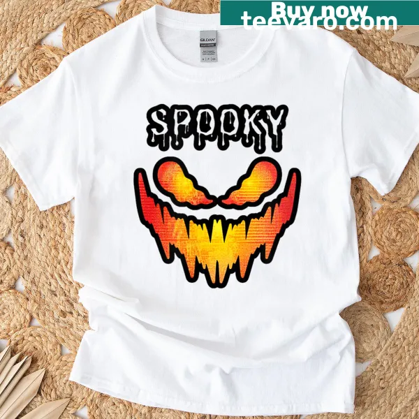 Spooky Halloween-themed t-shirt with a chilling face design