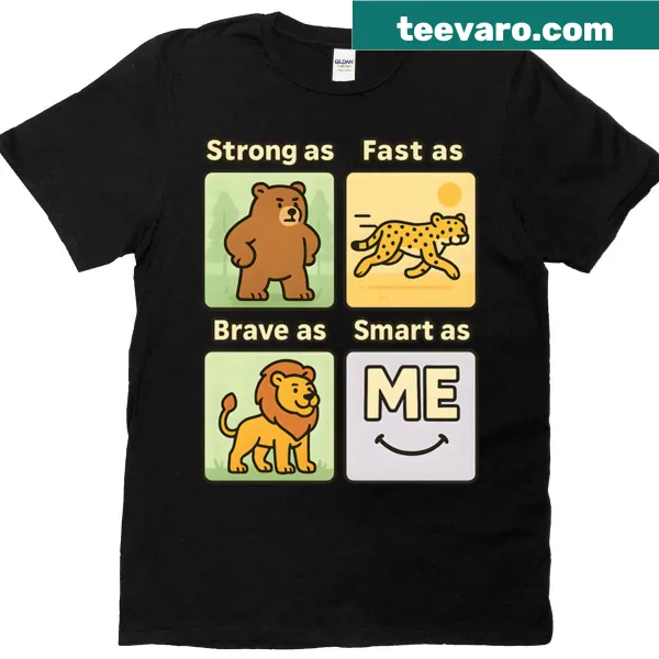 Animal-themed comic T-shirt with four panels showcasing different traits