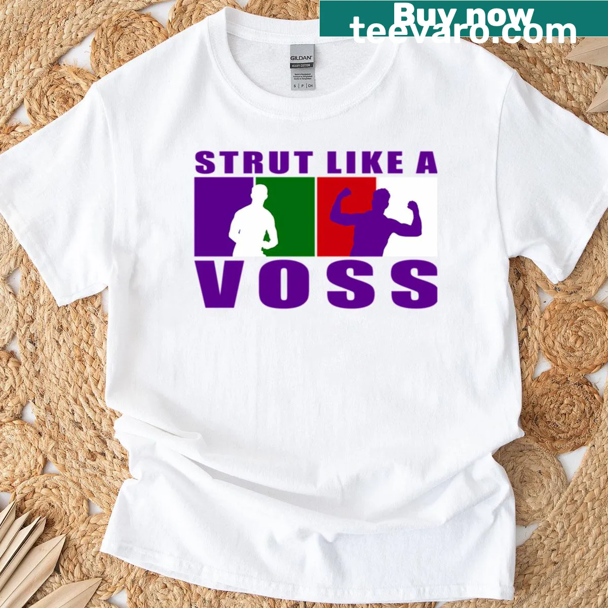 Illustrative T-shirt promoting Fremantle Dockers and Pat Voss. — on a men's t-shirt
