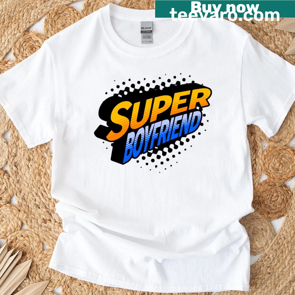Super Boyfriend tee with playful typography design — on a men's t-shirt