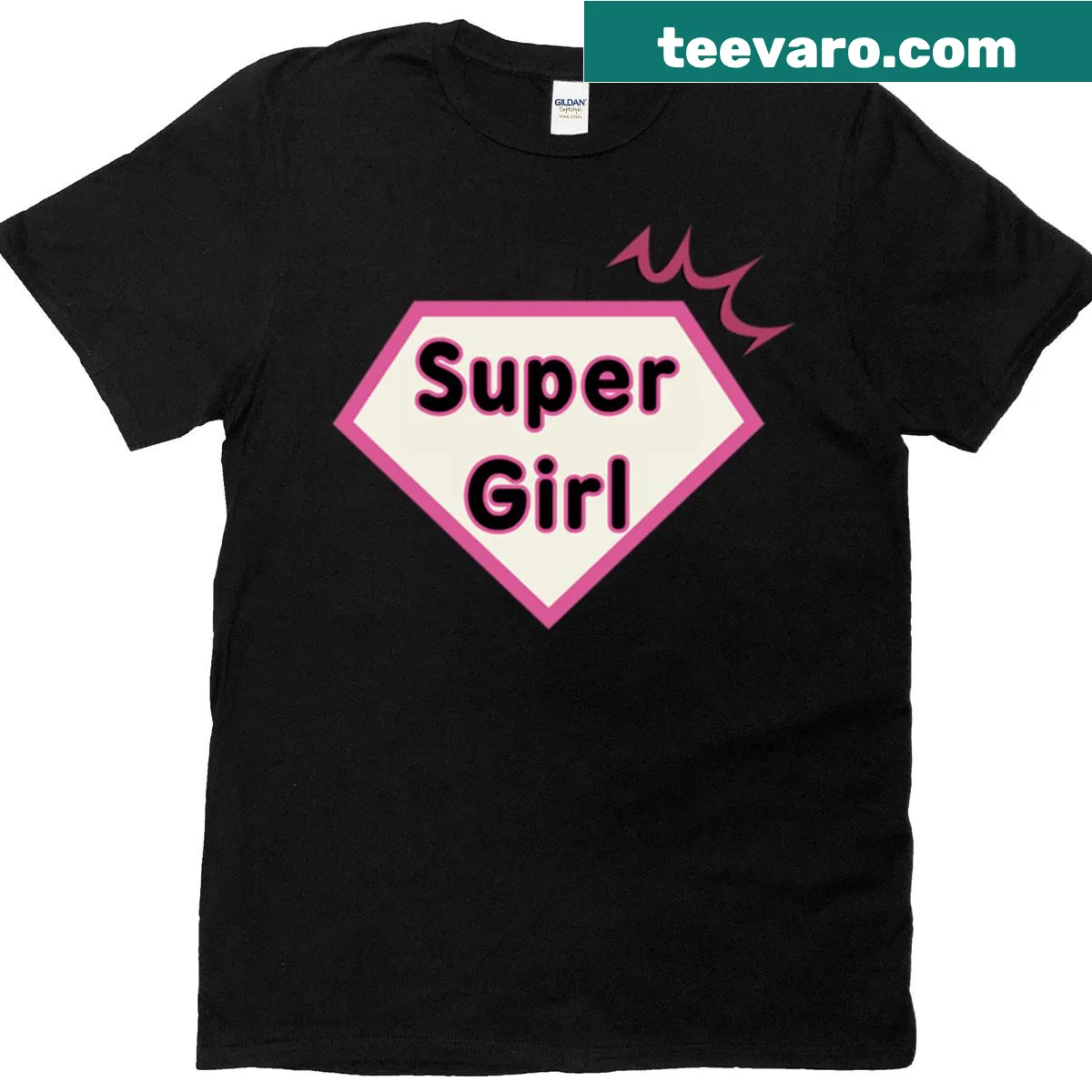 Feminine power symbol T-shirt with pink pentagon design — on a men's t-shirt