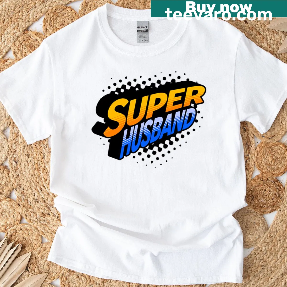 Typography design for Super Husband on couples t-shirt — on a men's t-shirt