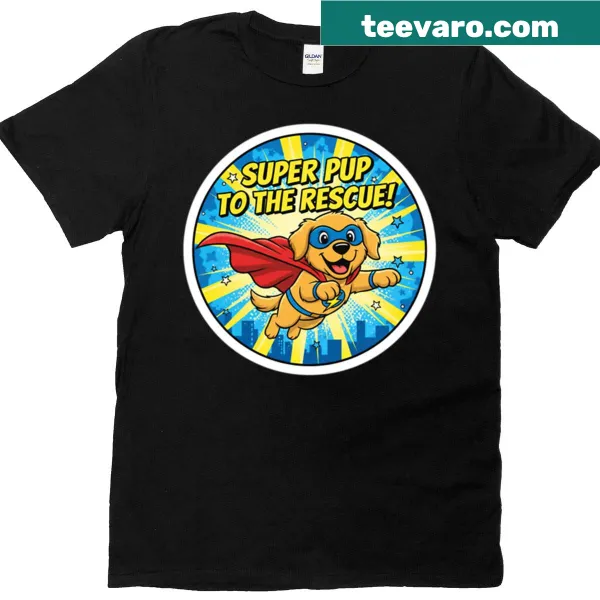 Funny golden retriever superhero design on an oversized t-shirt