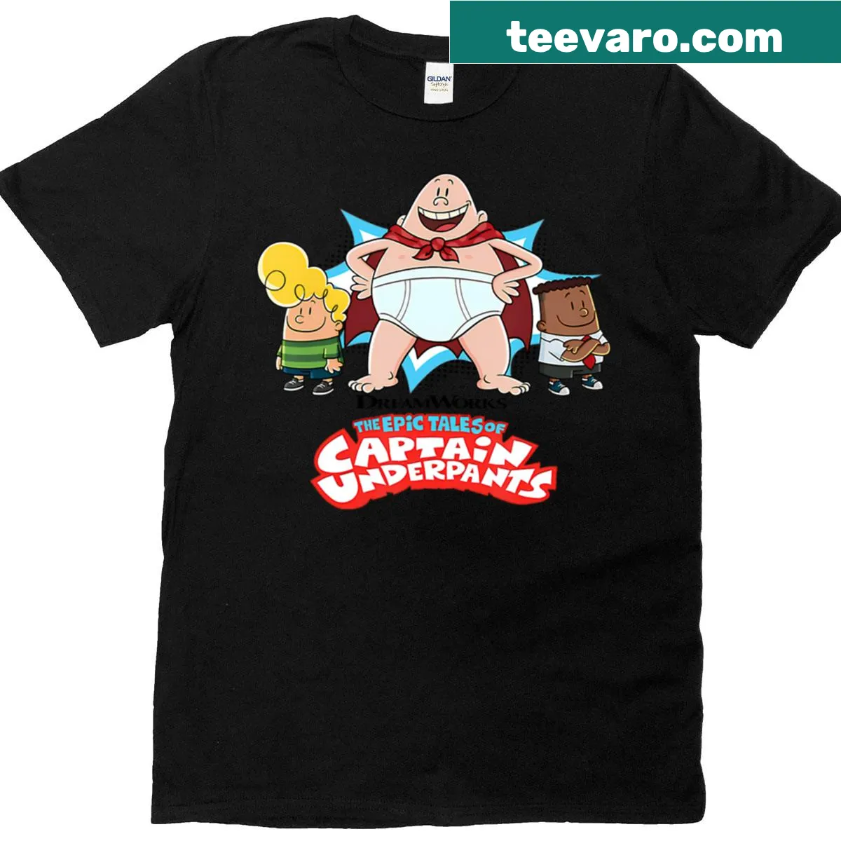 Cartoon superhero comic strip graphic t-shirt — on a men's t-shirt