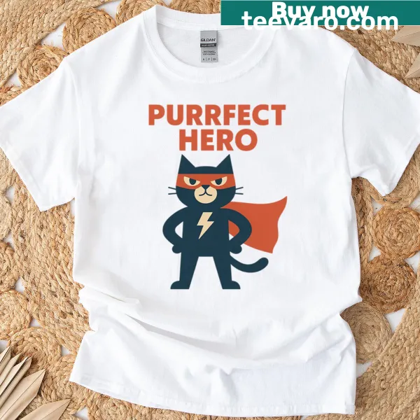 Illustrated superhero cat t-shirt for cat lovers