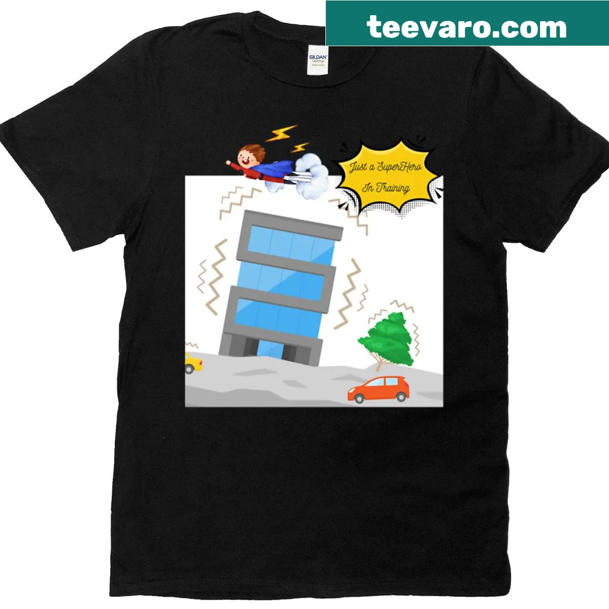 Oversized T-shirt featuring inspirational superhero design with motivational text — on a men's t-shirt