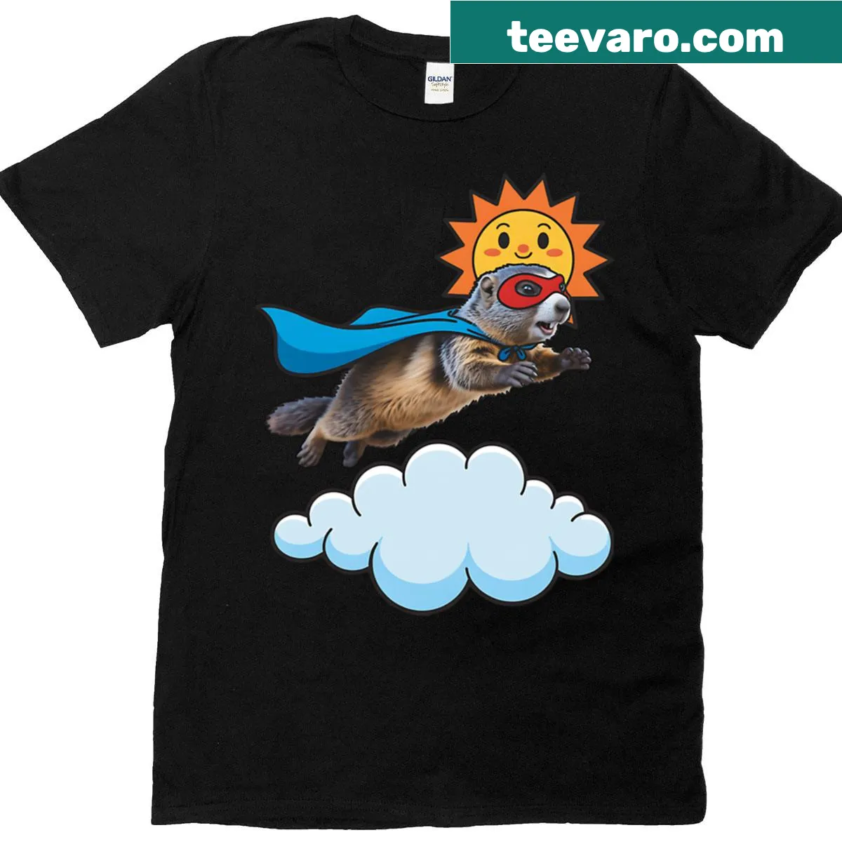 Adorable superhero marmot T-shirt with playful design — on a men's t-shirt