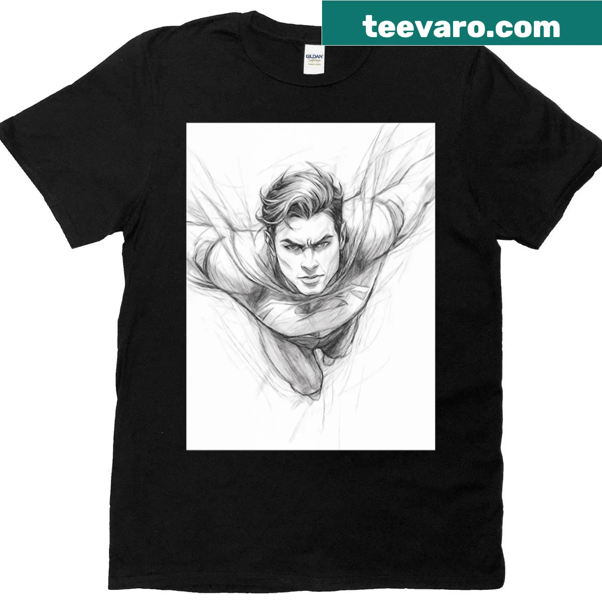 Oversized T-shirt with pencil sketch of a superhero design — on a men's t-shirt