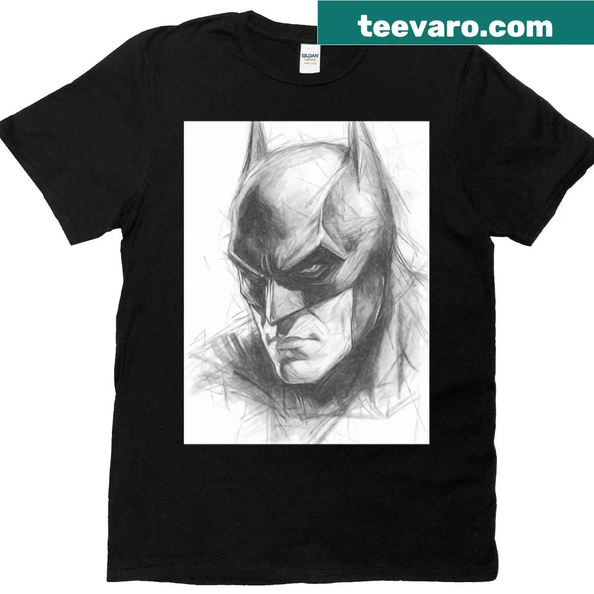 Minimalist line-art sketch of a superhero — on a men's t-shirt