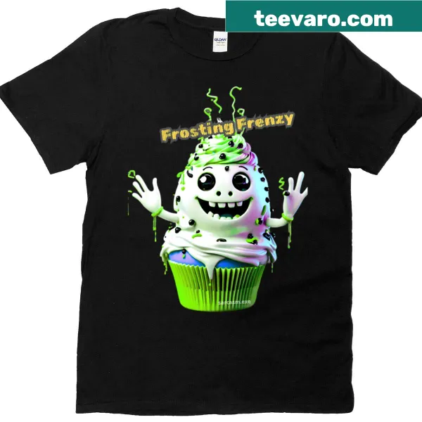 Whimsical monster cupcake design with a cheeky attitude on T-shirt