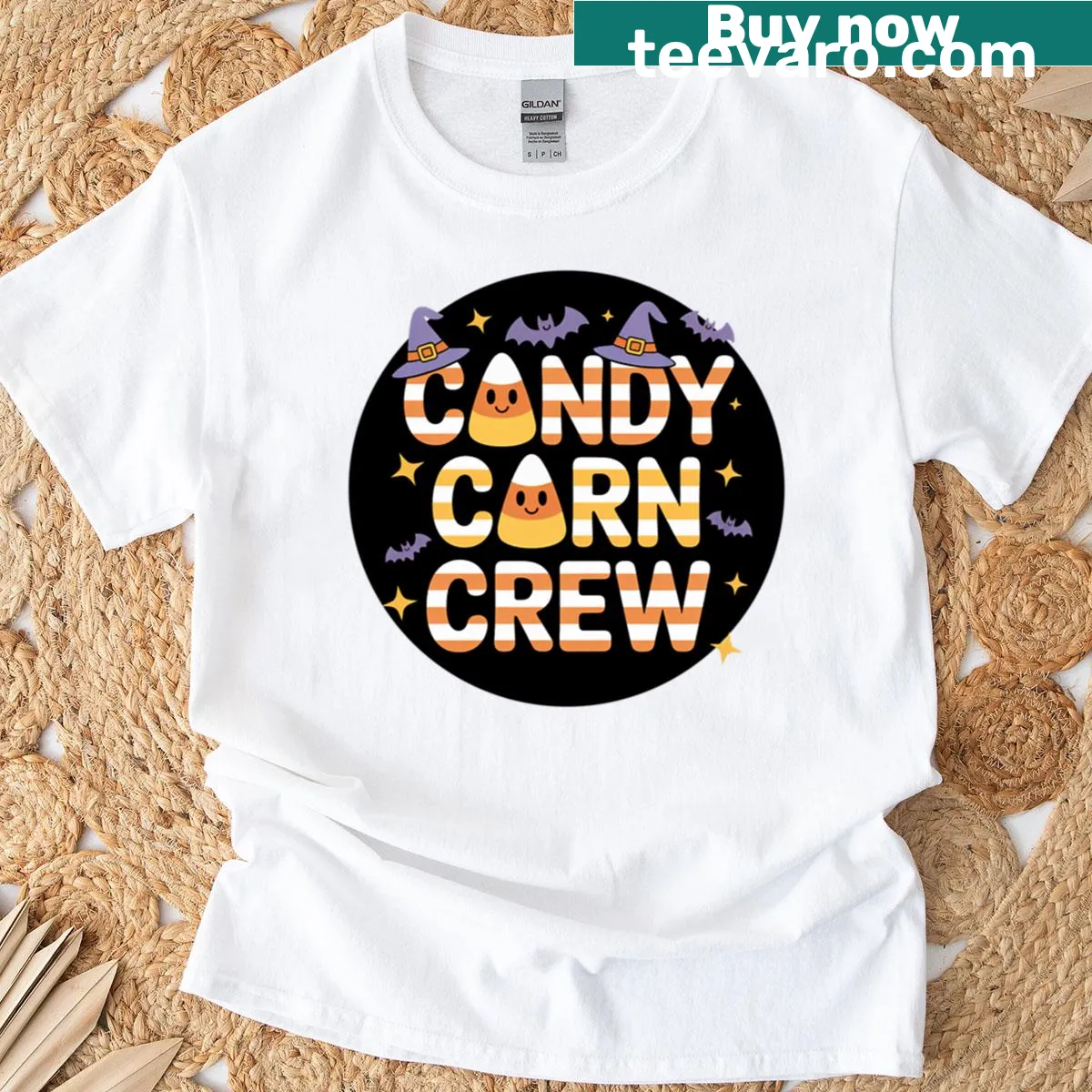 Cute Halloween-themed t-shirt with spooky design elements — on a men's t-shirt