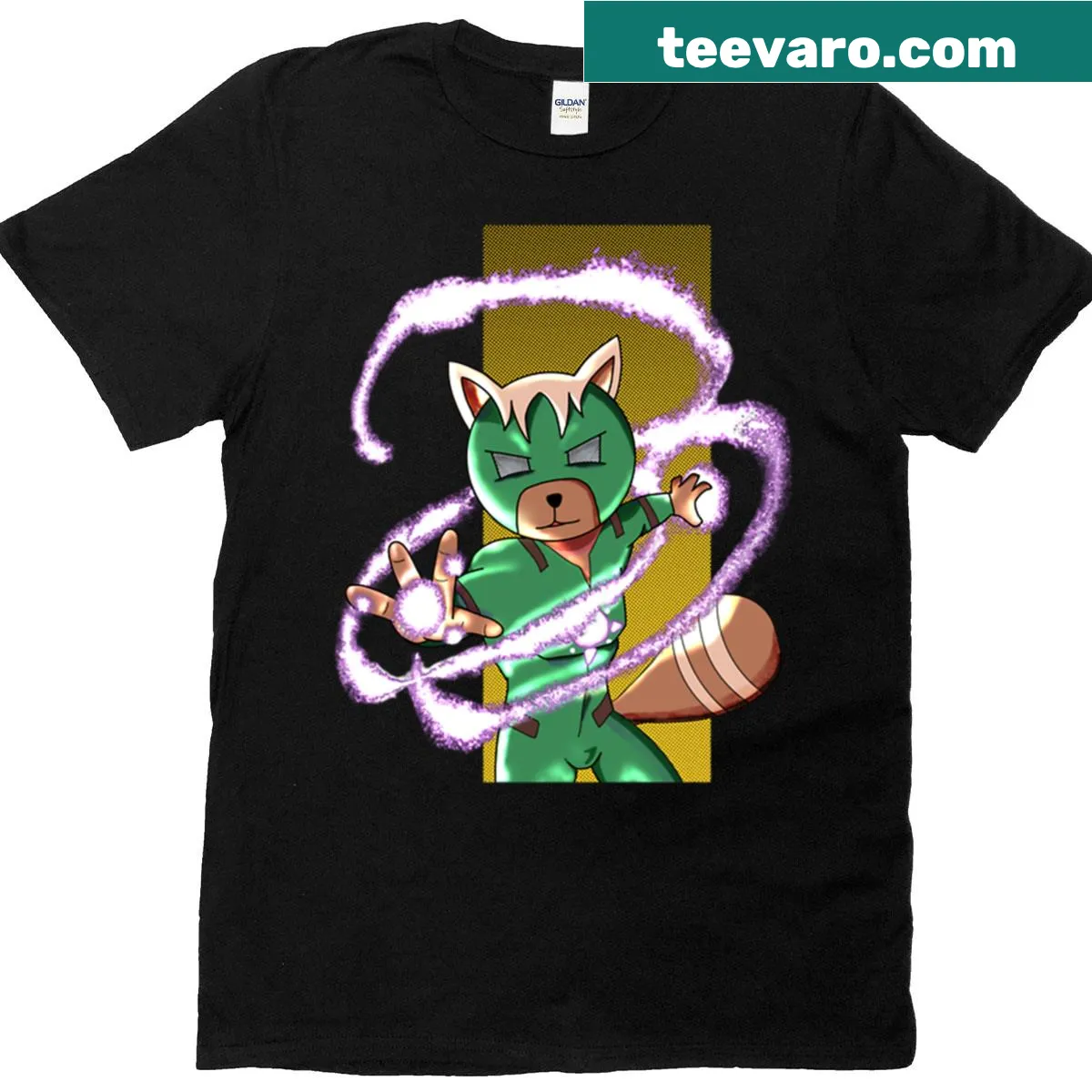 Tansho the Tanuki superhero graphic on an oversized t-shirt — on a men's t-shirt