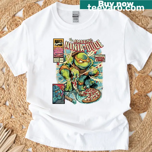 Illustrative t-shirt featuring a dynamic ninja character in action