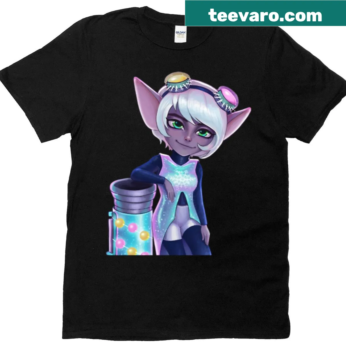 Futuristic winter elf in a snowy wonderland illustration on T-shirt — on a men's t-shirt
