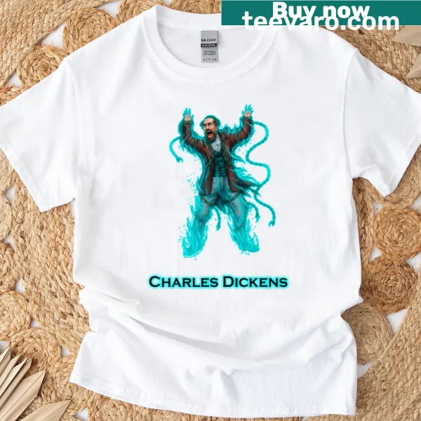 Literary-themed T-shirt featuring a ghostly illustration inspired by Dickens