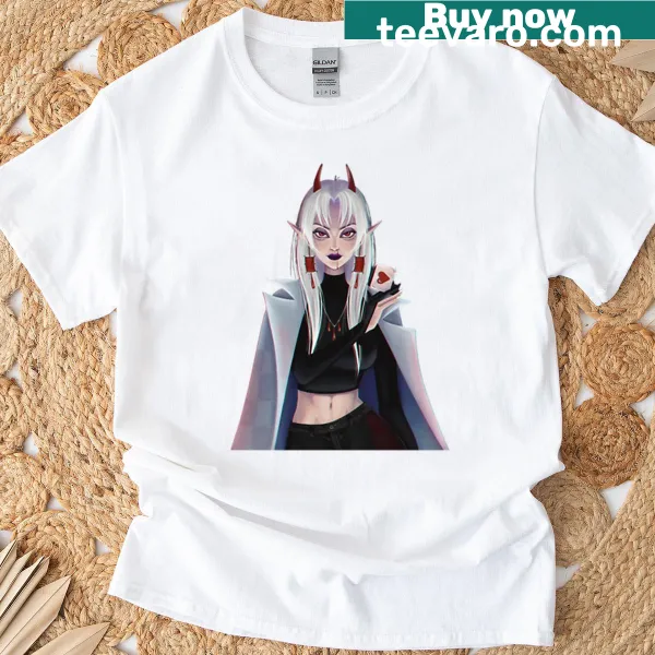 Illustrative t-shirt featuring the Vampire Queen and royal flush cards