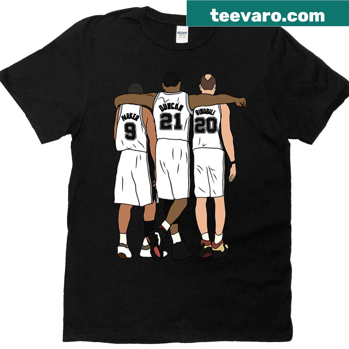 Vintage-style T-shirt featuring Tony, Tim, and Manu graphic — on a men's t-shirt