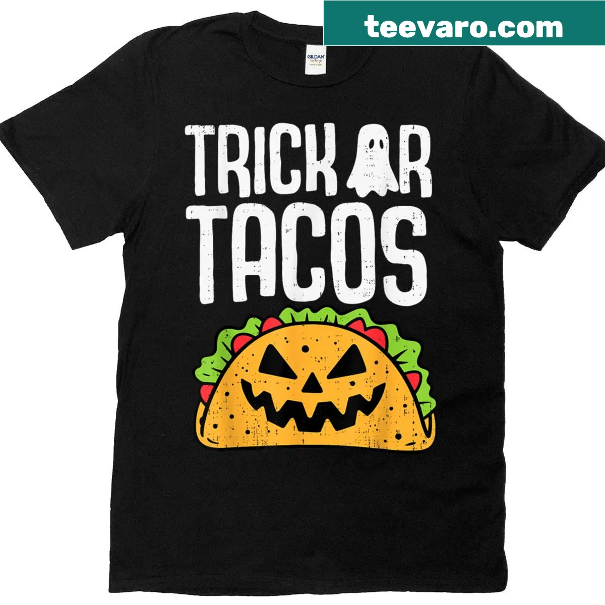 Humorous taco-themed Halloween graphic t-shirt — on a men's t-shirt