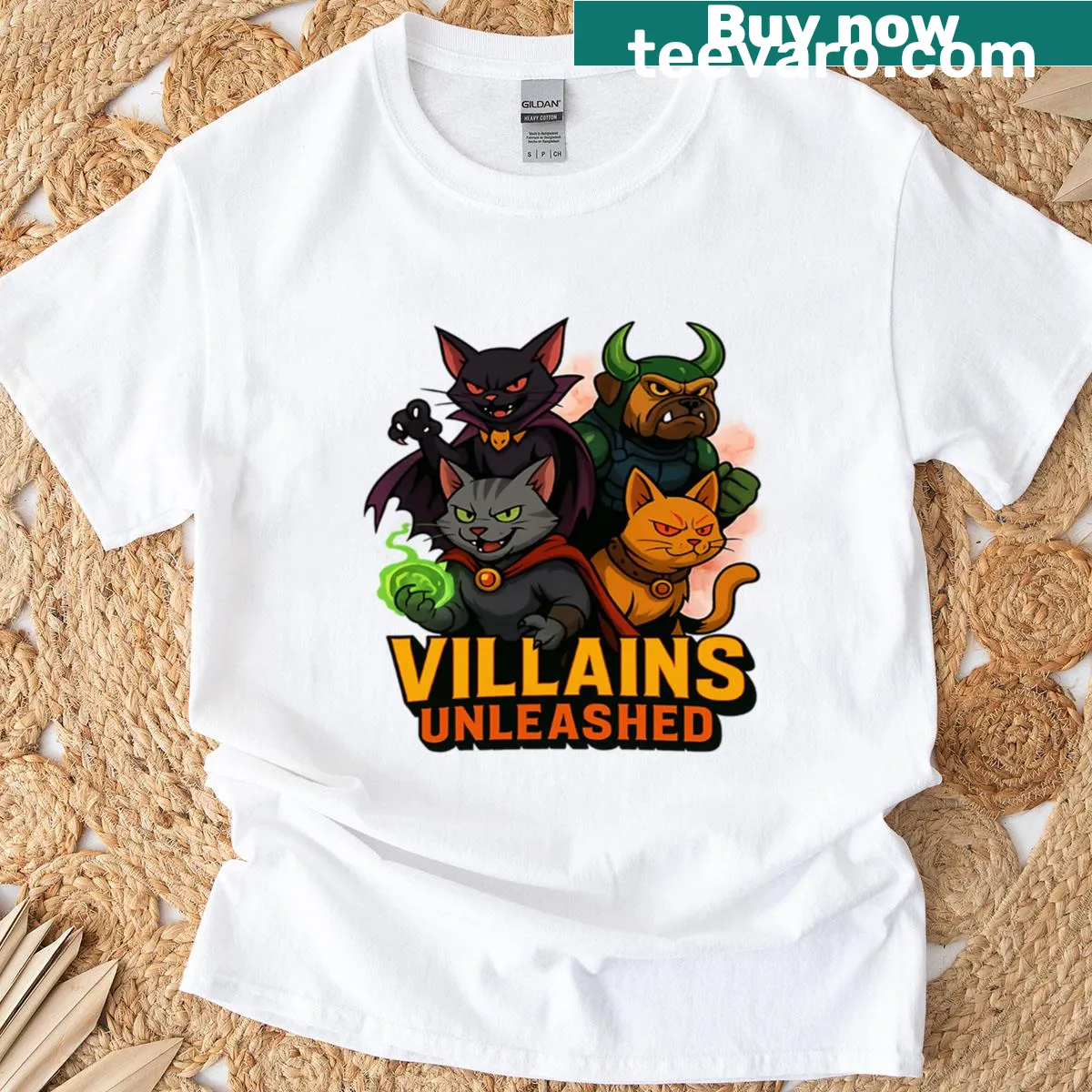 Furry supervillains cartoon graphic on T-shirt for kids — on a men's t-shirt