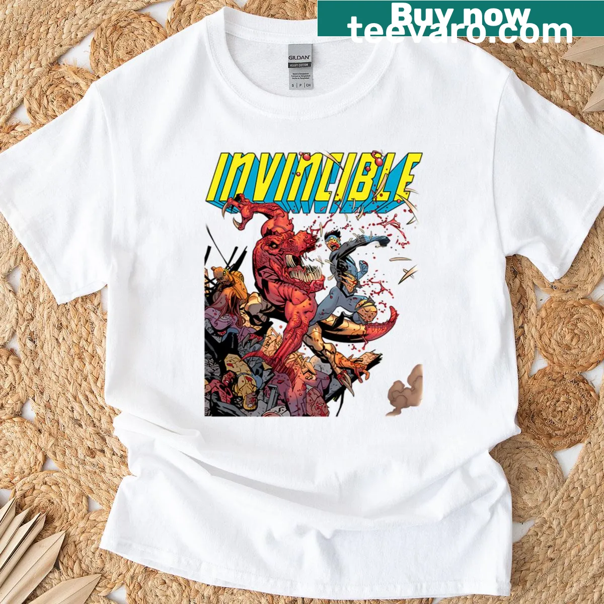 Funny cartoon father superhero design t-shirt — on a men's t-shirt