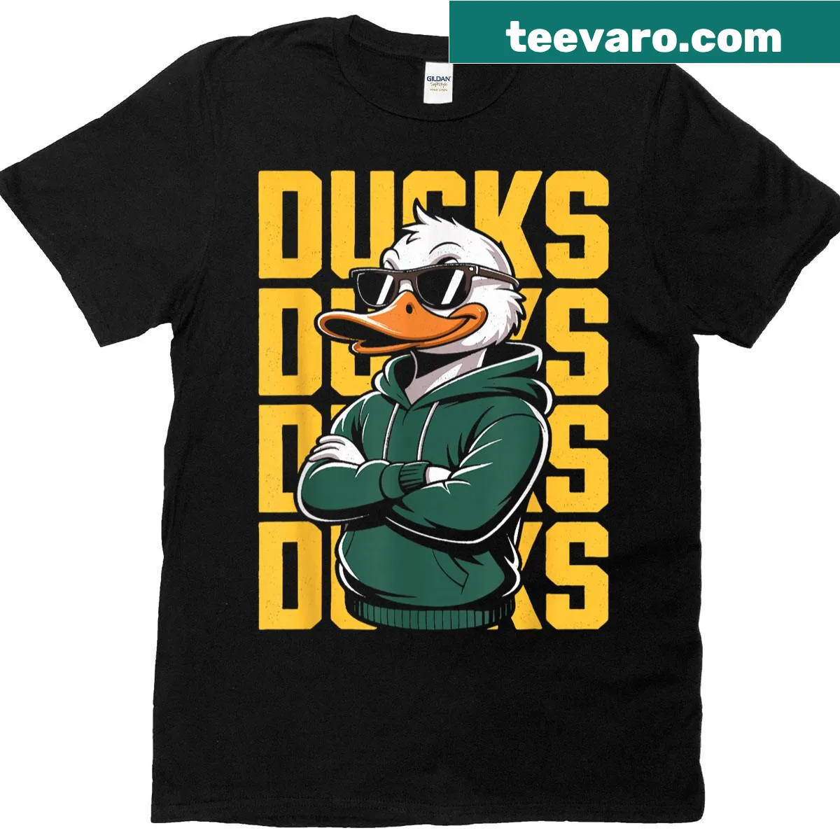 Vintage T-shirt featuring charming ducks, suitable for all ages — on a men's t-shirt