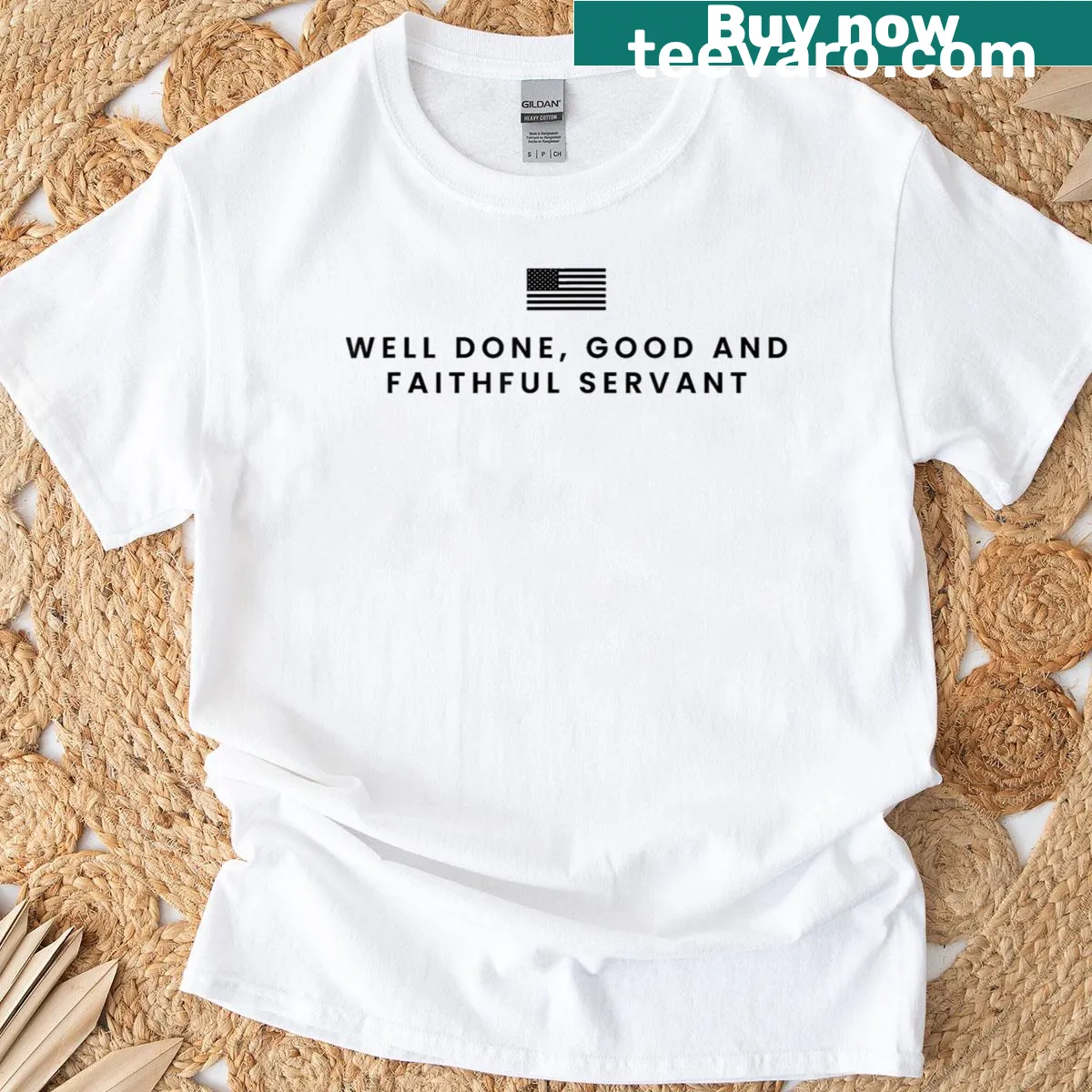 Typography design featuring 'Well Done Good And Faithful Servant' on a T-shirt — on a men's t-shirt
