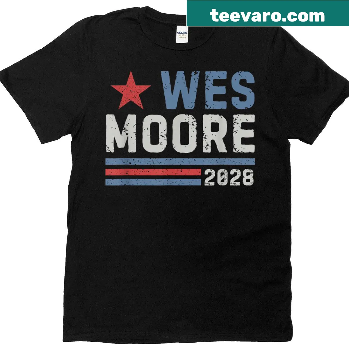 Campaign T-shirt for Wes Moore with presidential graphic — on a men's t-shirt