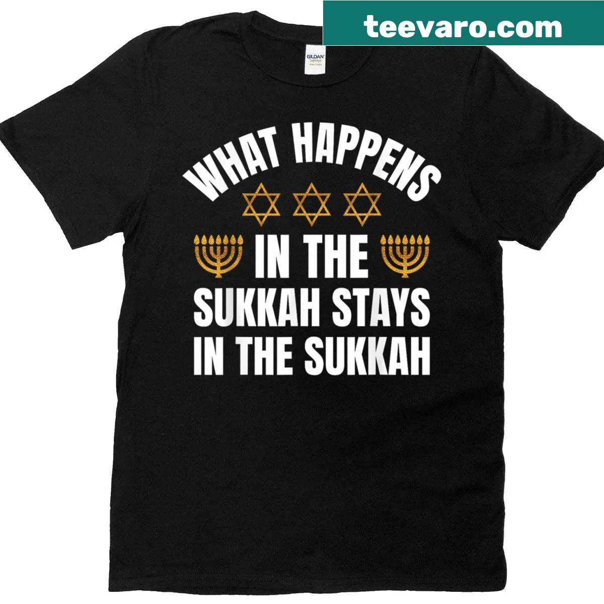 Humorous Sukkot T-shirt with festive text. — on a men's t-shirt