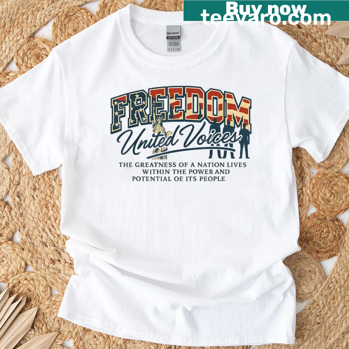 Statue of Liberty design on a white T-shirt — on a men's t-shirt