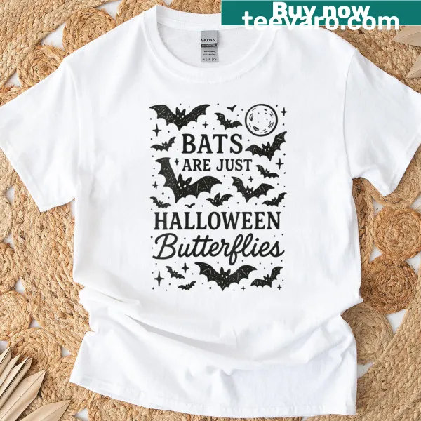 Funny T-shirt featuring bats and spooky moon graphics