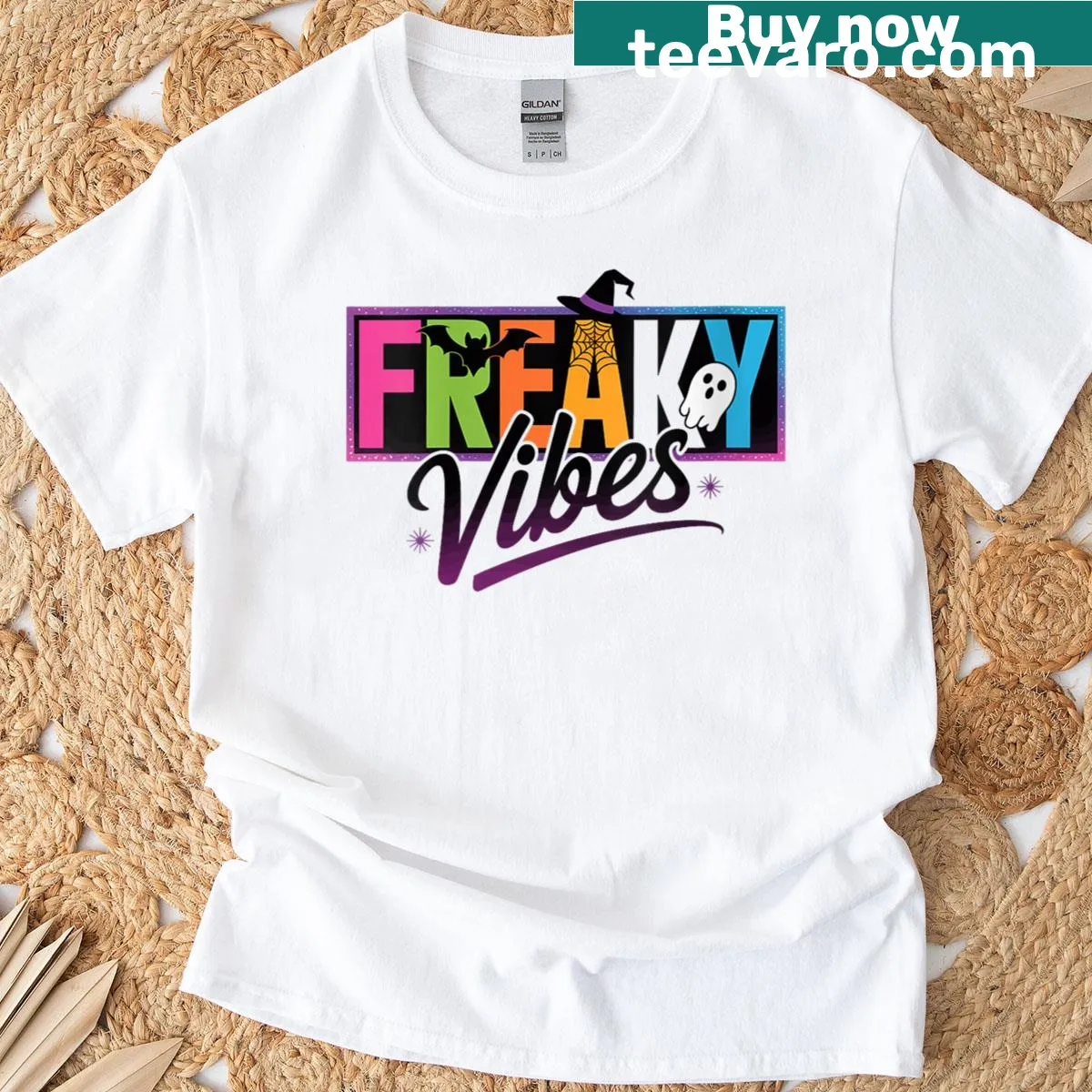 Retro Halloween-themed t-shirt with playful spooky design — on a men's t-shirt
