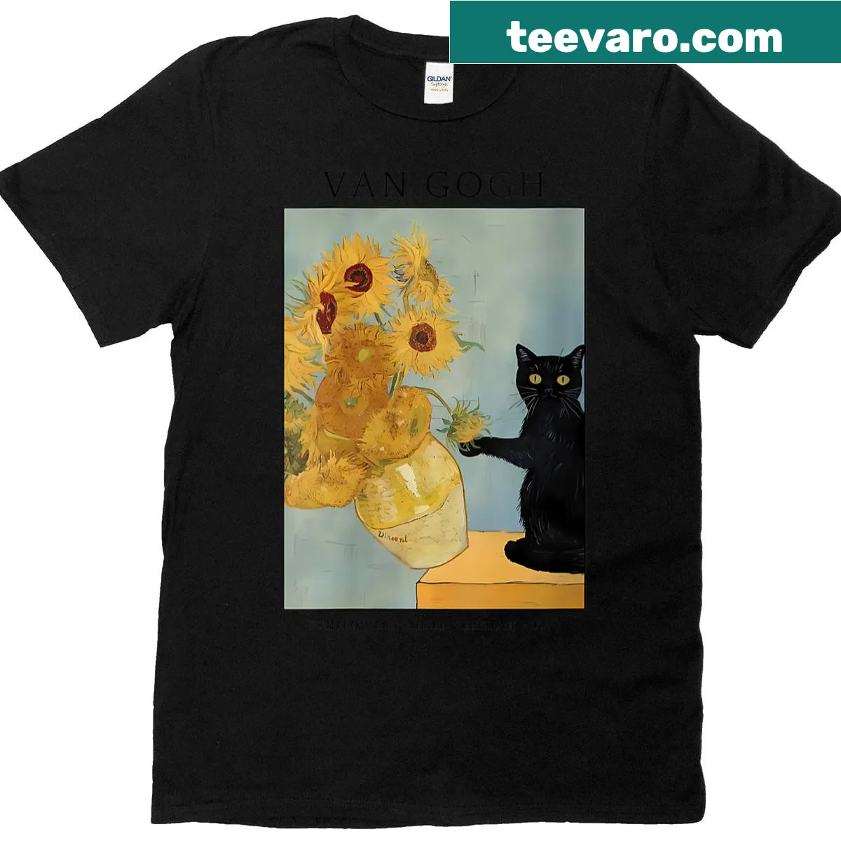 Funny cat meme on Van Gogh's Sunflowers artwork — on a men's t-shirt