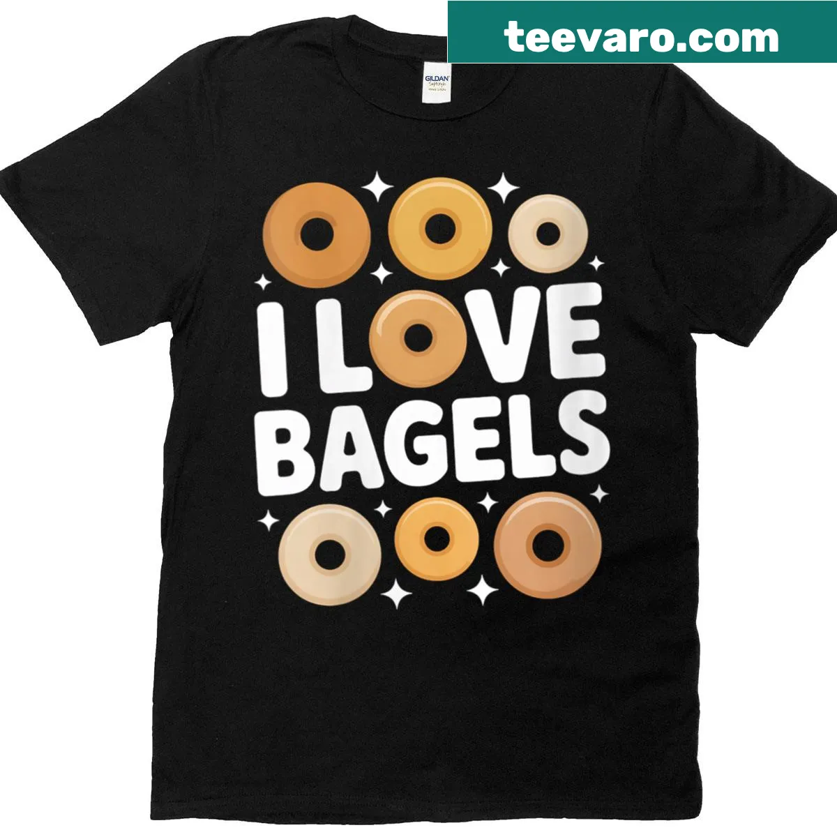 Womens T-shirt with 'I Love Bagels' text — on a men's t-shirt
