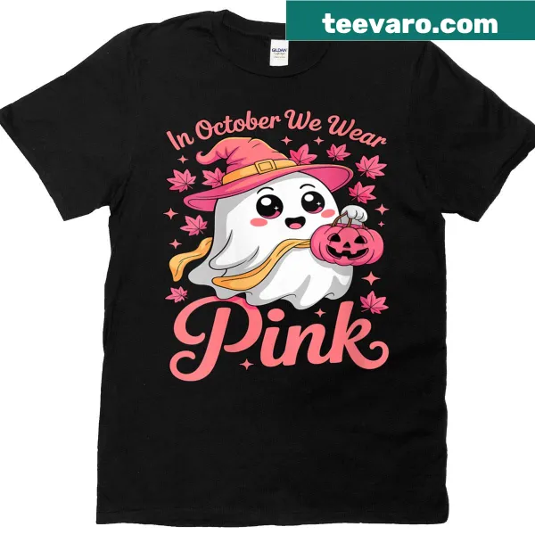 Breast cancer awareness tee with ghost illustration and pink accents