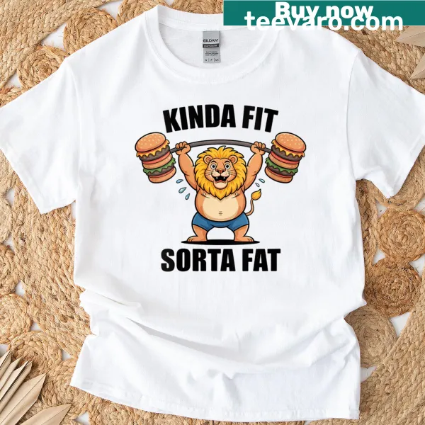 Funny lion and burger graphic with text on t-shirt