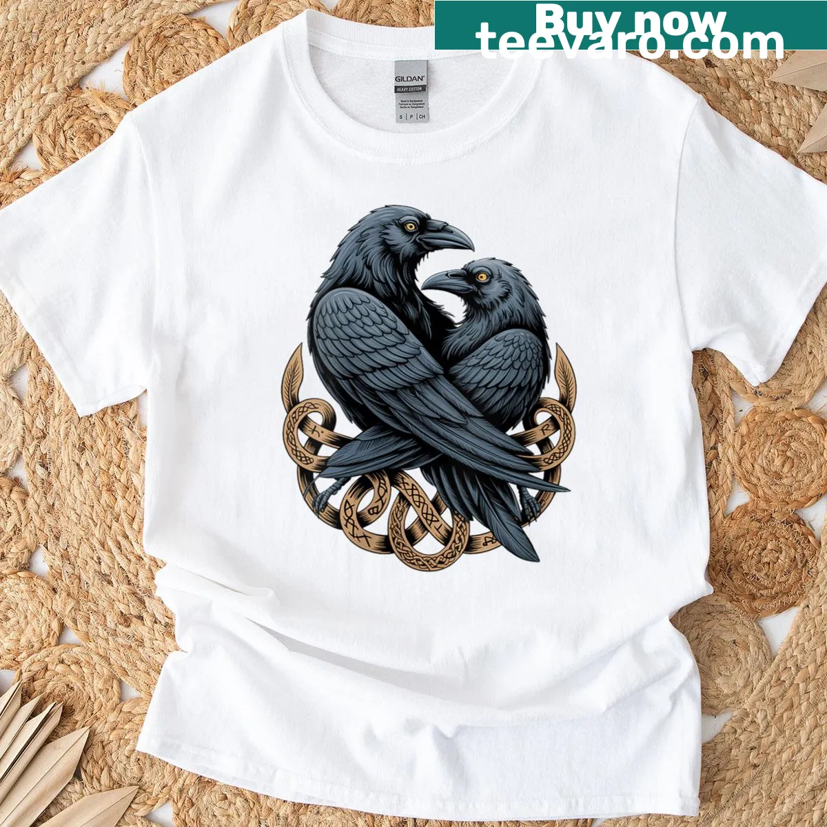 Illustration of Odin's raven on a Norse mythology T-shirt — on a men's t-shirt