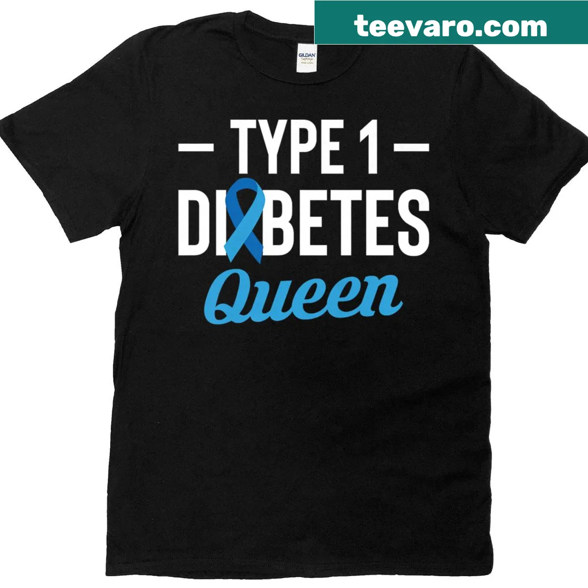 Empowering shirt for women with Type 1 Diabetes, featuring queen text — on a men's t-shirt