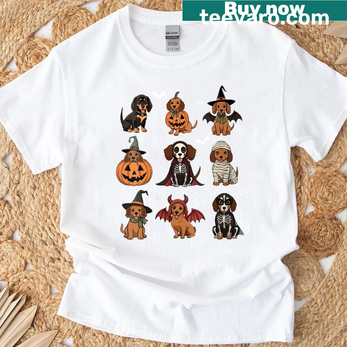 Dachshund witch Halloween T-shirt with cute design — on a men's t-shirt