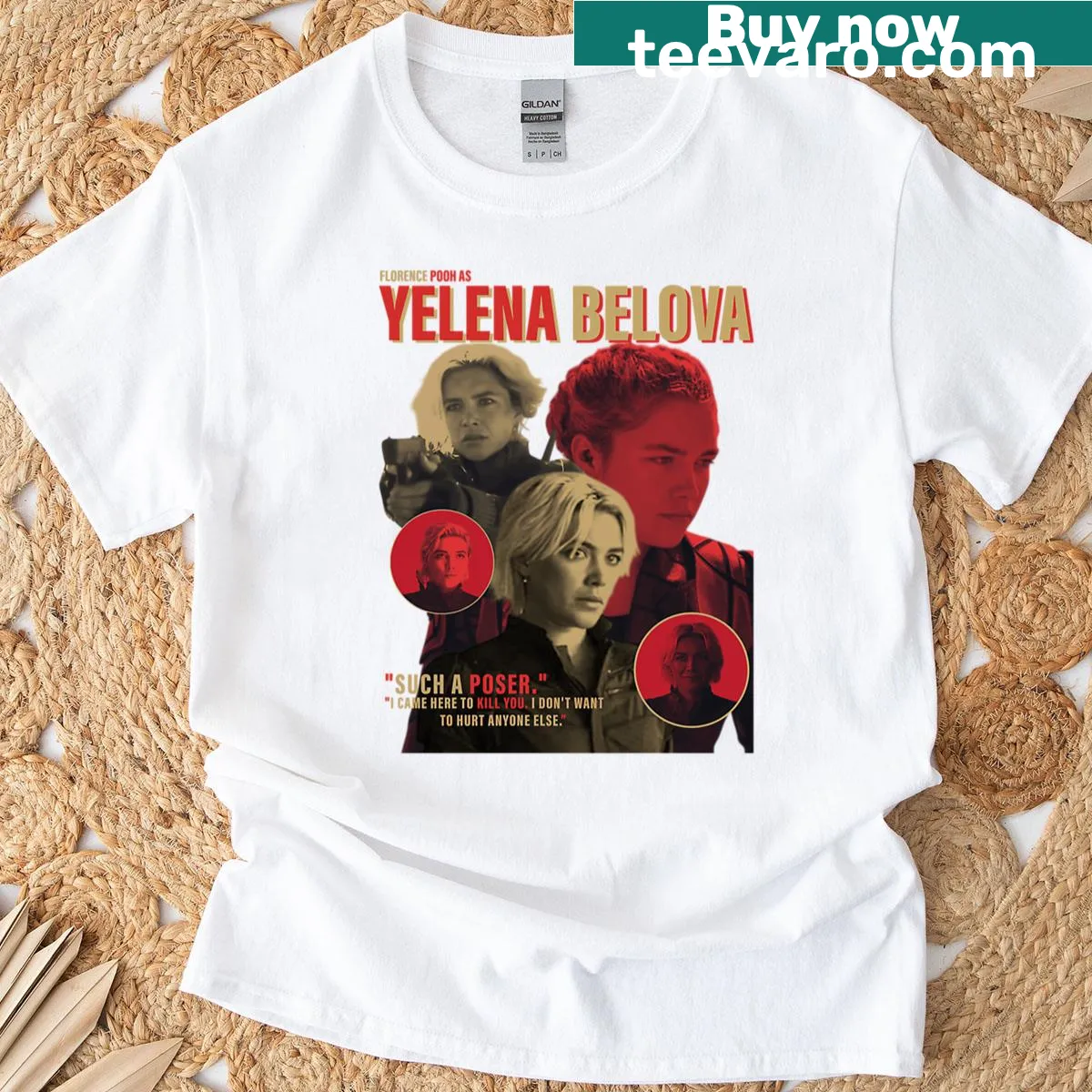 Yelena Belova collage graphic T-shirt with baseball sleeves — on a men's t-shirt