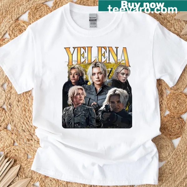 Illustration of Yelena from Thunderbolts on a T-shirt