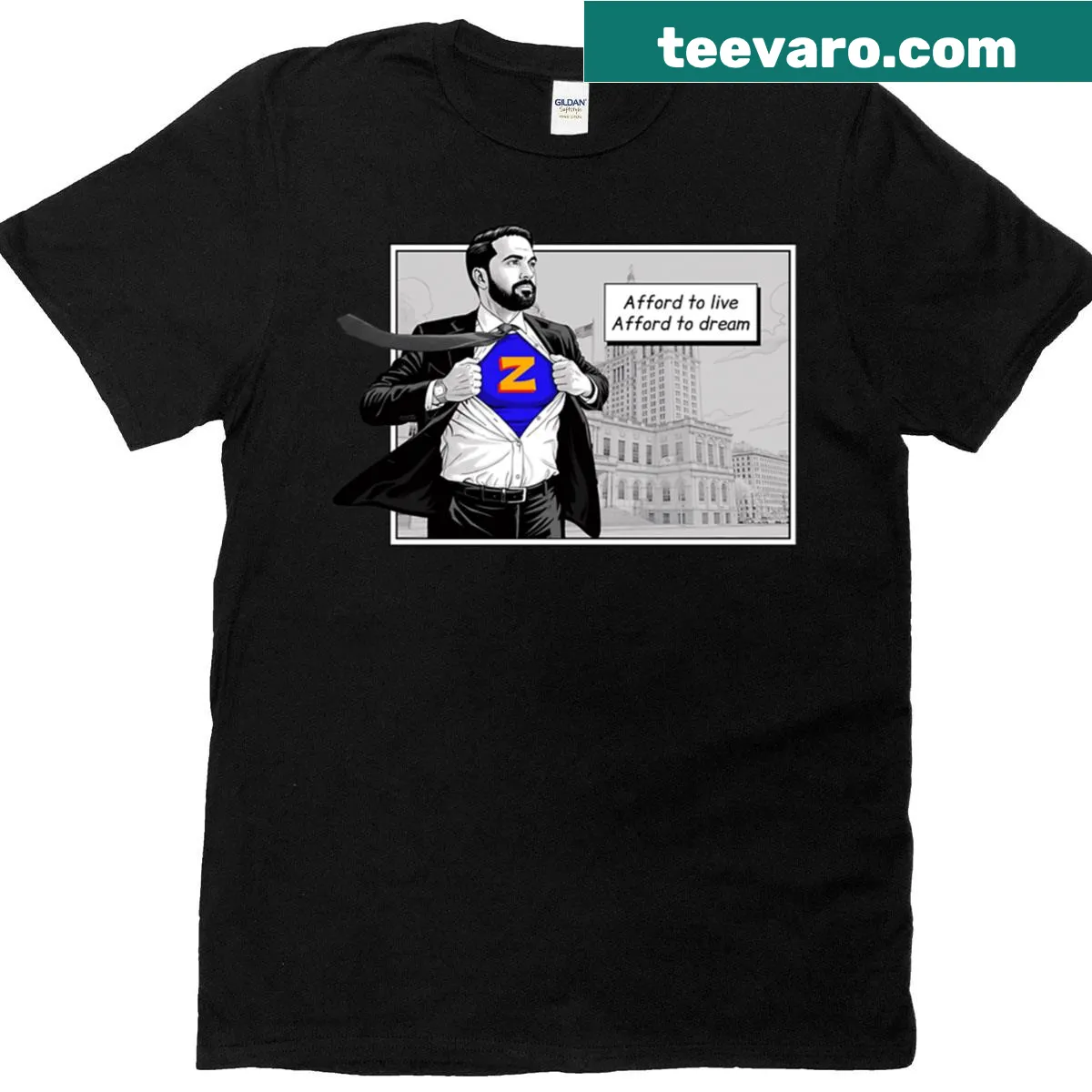 Oversized T-shirt featuring 'Zohran Superhero' design for a casual look — on a men's t-shirt