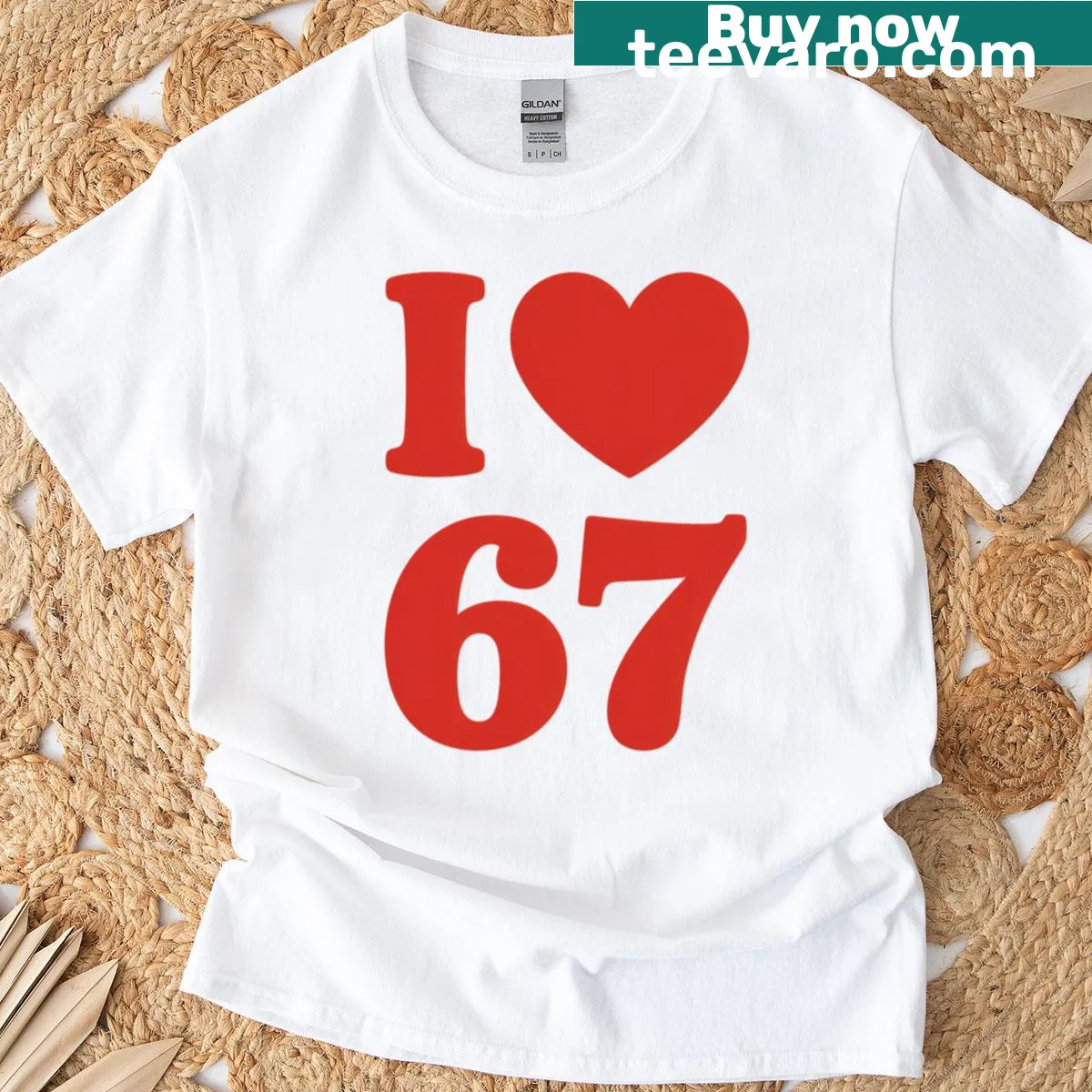 Funny I Love Six Seven meme t-shirt with heart graphic — on a men's t-shirt