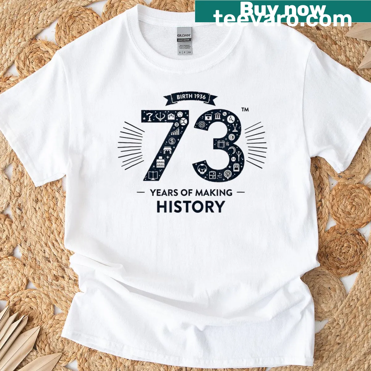 Birthday T-shirt celebrating 73 years of making history — on a men's t-shirt