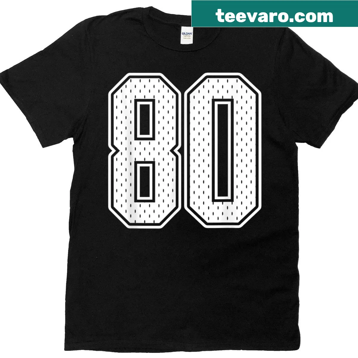 Vintage sports fan t-shirt featuring the number 80 — on a men's t-shirt
