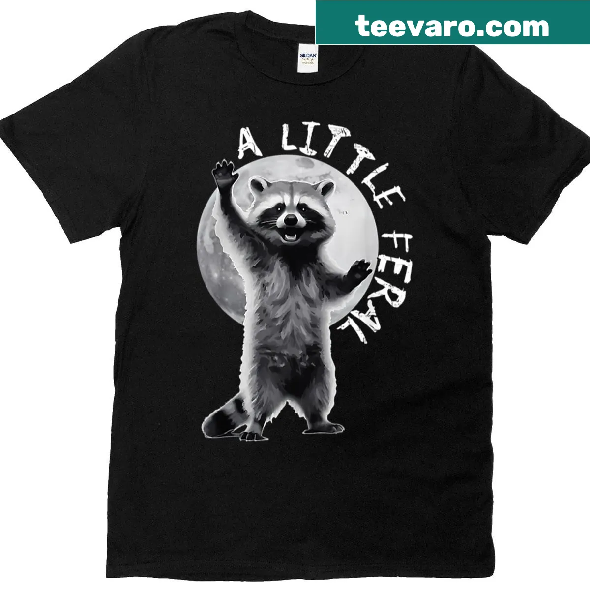 Cute T-shirt featuring a feral raccoon under the moonlight — on a men's t-shirt