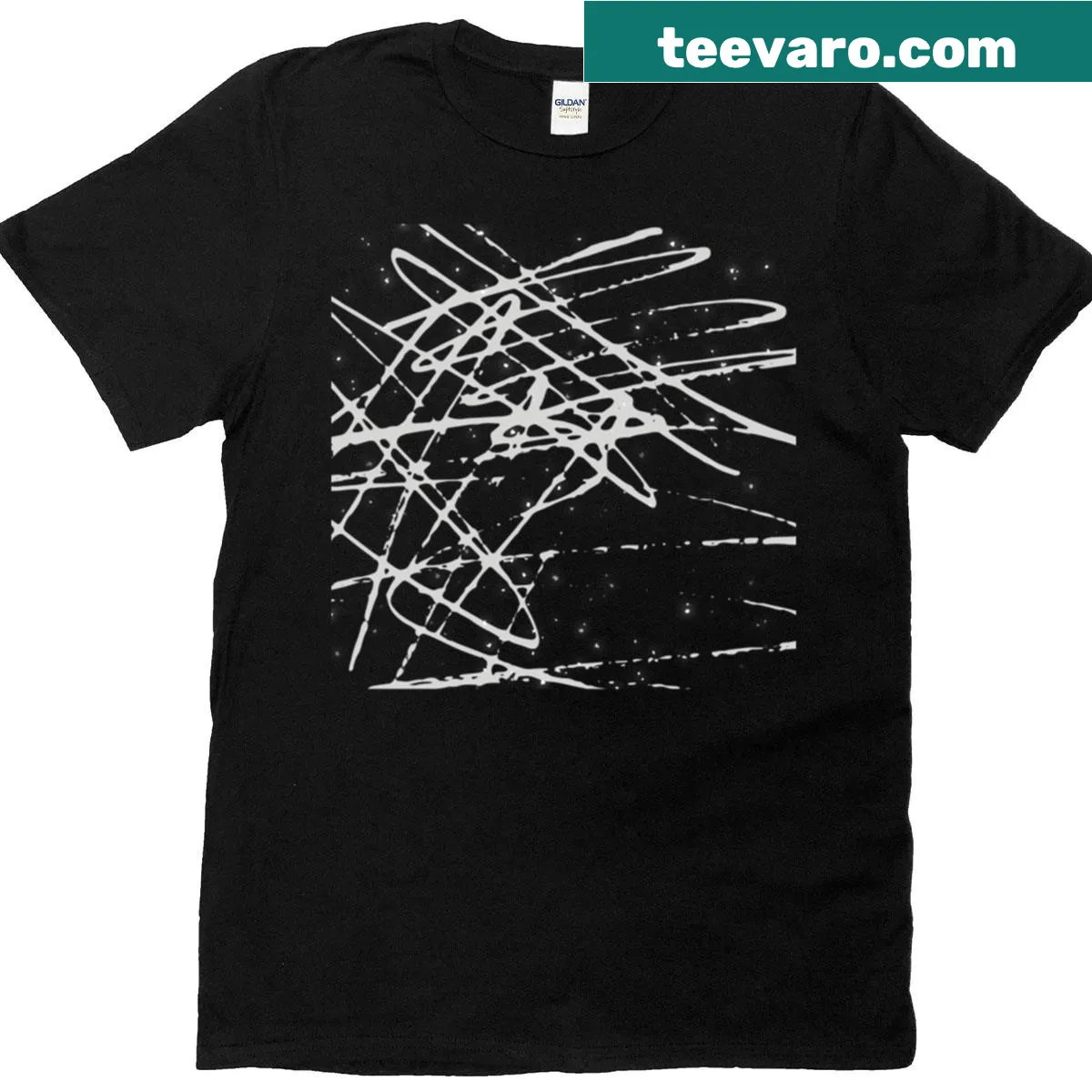 Minimalist T-shirt with abstract brush strokes in white. — on a men's t-shirt