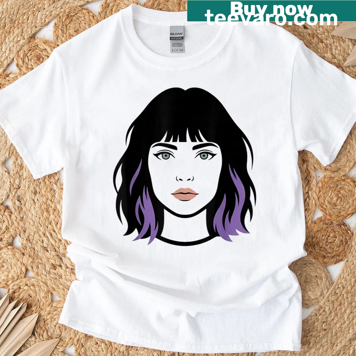 Vintage-style t-shirt featuring a cyberpunk-inspired girl portrait. — on a men's t-shirt