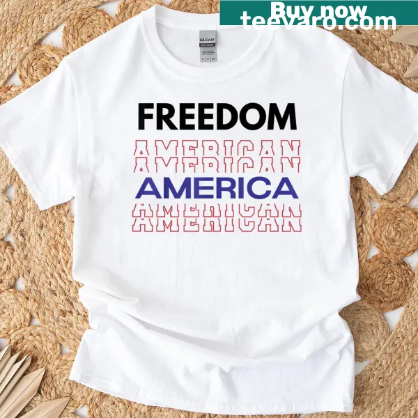T-shirt featuring the American flag and freedom symbols